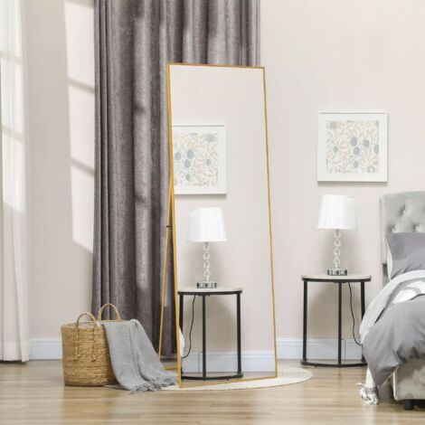 Espejo de pie rectangular - 177 x 77 cm - Diseño moderno y ahorro de espacio - Ideal para dormitorios y salones - Dorado