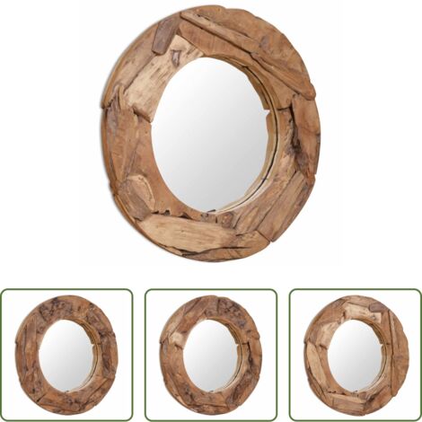 Espejo de teca -  Espejo decorativo de teca 80 cm redondo