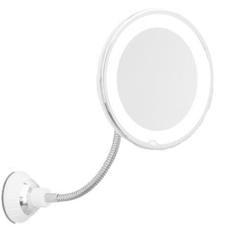 Espejo de tocador con aumento de 10x y luz LED – Rotación de 360° – Potente ventosa – Brazo flexible para baño