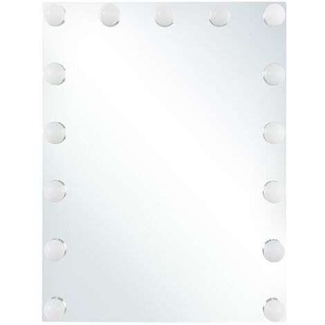Espejo de tocador de pared con LED blanco 40 x 50 cm rectangular estilo hollywood Lucenay
