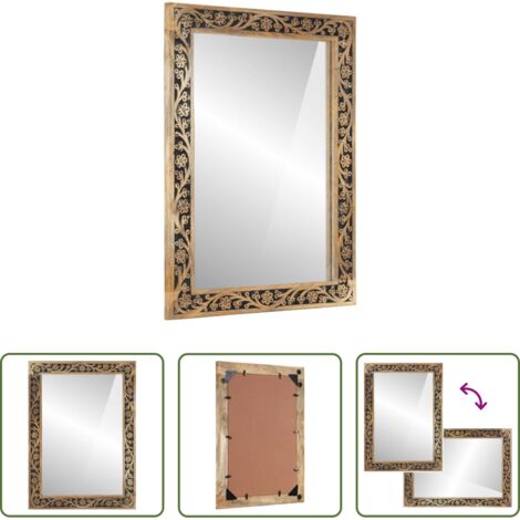 Espejo de tocador -  Espejo de baño madera maciza de acacia y vidrio 50x70x2,5 cm