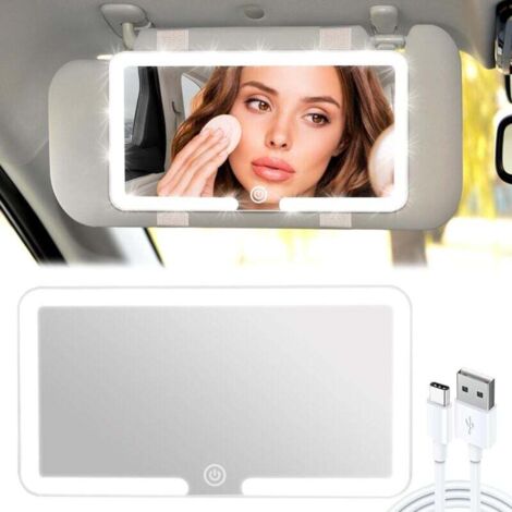 Espejo de tocador para coche KZQ con 3 modos de iluminación, recargable, con luz LED portátil, color blanco