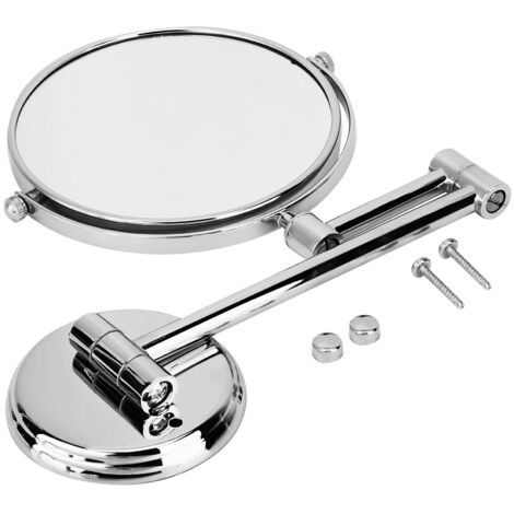 Espejo de tocador plegable, giratorio 360° y de tamaño reducido, para montaje en pared, de doble cara, con aumento de 3x, marco de aluminio pulido y superficie duradera.