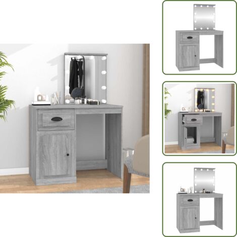 Espejo de tocador - vidaXL Tocador con LED madera contrachapada gris Sonoma 90x50x132,5cm - Maquillaje