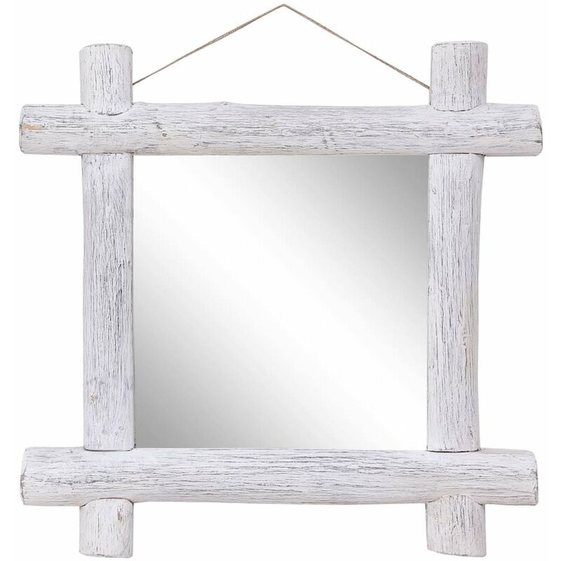 

Happyshopping - Espejo de troncos de madera maciza reciclada blanca 70x70 cm