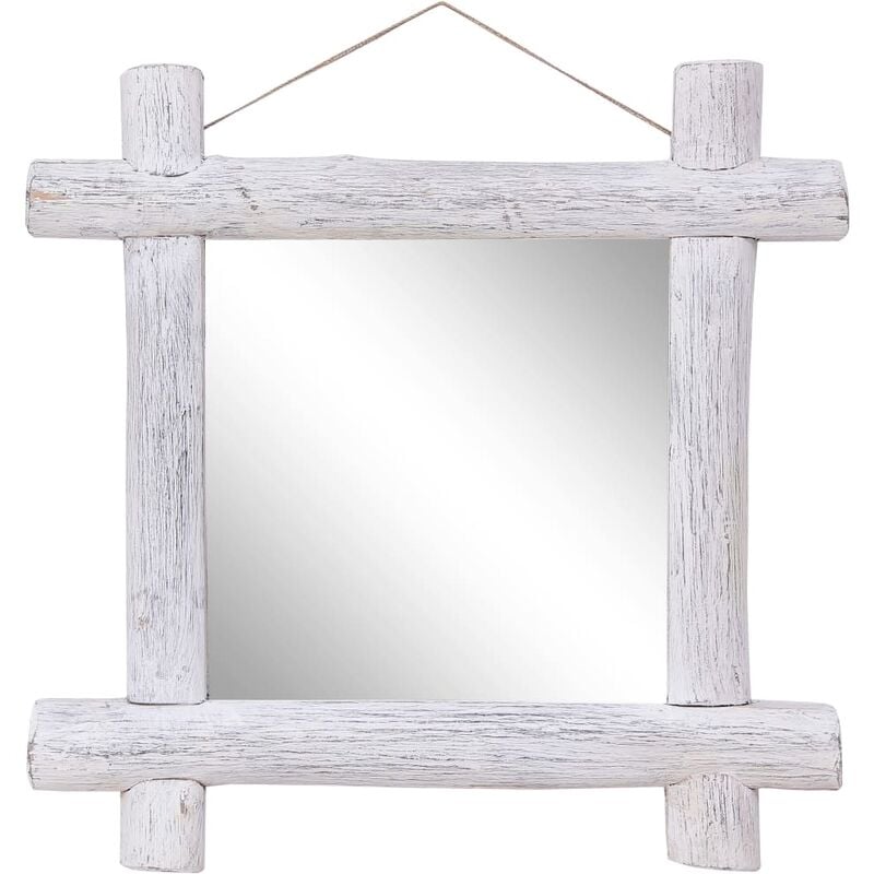 

Espejo de troncos de madera maciza reciclada blanca 70x70 cm
