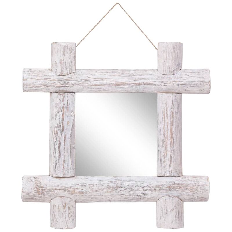 

Espejo de troncos de madera maciza reciclada blanco 50x50 cm
