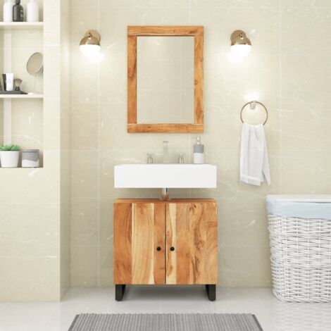 Espejo de vidrio y madera maciza de acacia 70x50 cm