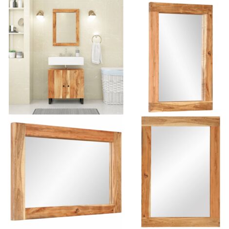Espejo de vidrio y madera maciza de acacia 70x50 cm - Espejo de acacia - Espejo de madera