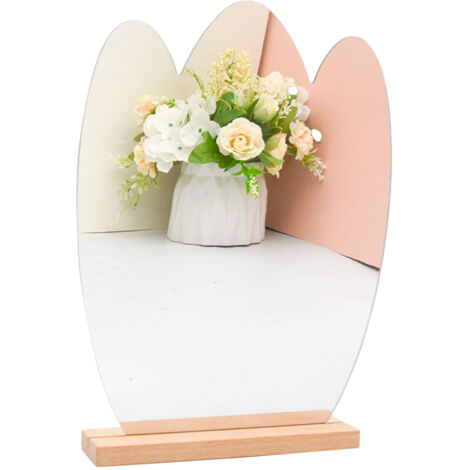 Espejo decorativo de acrílico blanco de 24 cm con soporte de madera – sin marco, ideal para dormitorios, tocadores y como accesorio para el hogar.