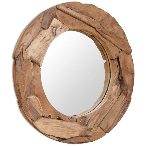 Espejo decorativo de teca 80 cm redondo