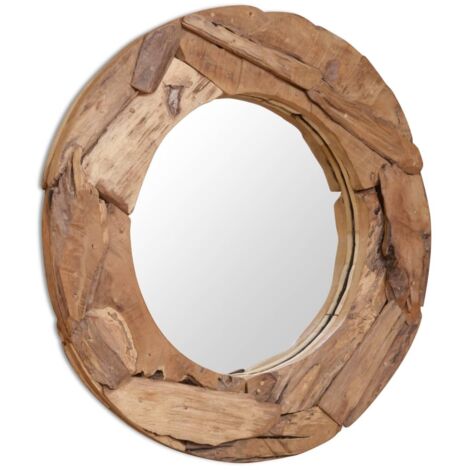 Espejo decorativo de teca 80 cm redondo vidaXL