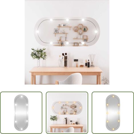Espejo decorativo -  Espejo de pared ovalado con luces LED vidrio 45x100 cm