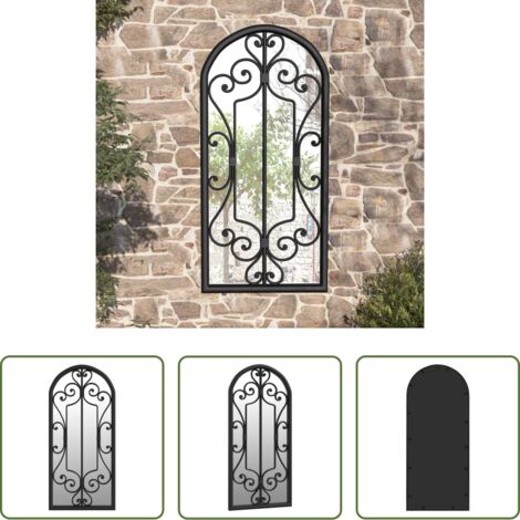 Espejo exterior -  Espejo de jardín hierro negro para uso exterior 100x45 cm