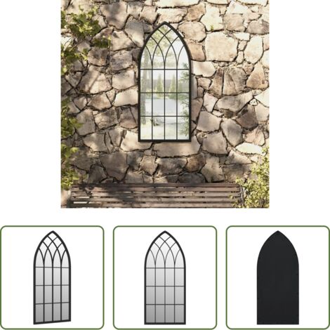 Espejo exterior -  Espejo de jardín negro hierro para exterior 100x45 cm
