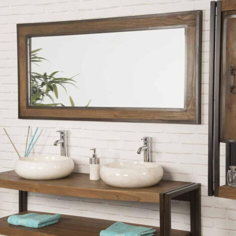 Espejo grande para cuarto de baño Elegancia teca metal 145 x 70 Espejo grande para cuarto de baño Elegancia teca metal 145 x 70