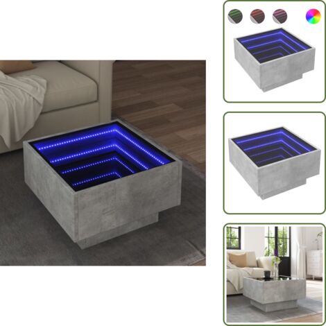 Espejo infinito - vidaXL Mesa de centro y LED madera ingeniería gris hormigón 50x50x30cm - Mesa de salón
