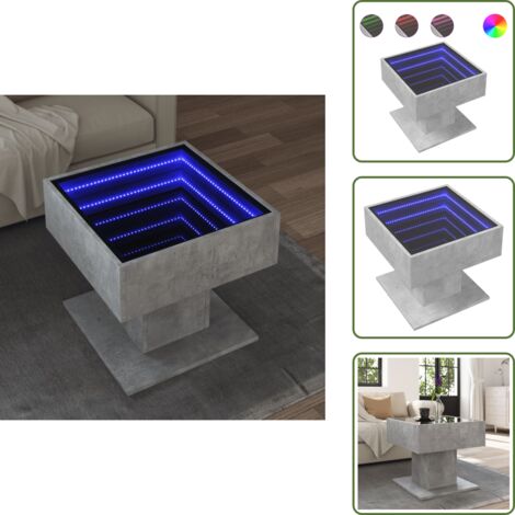 Espejo infinito - vidaXL Mesa de centro y LED madera ingeniería gris hormigón 50x50x45cm - Mesa de salón
