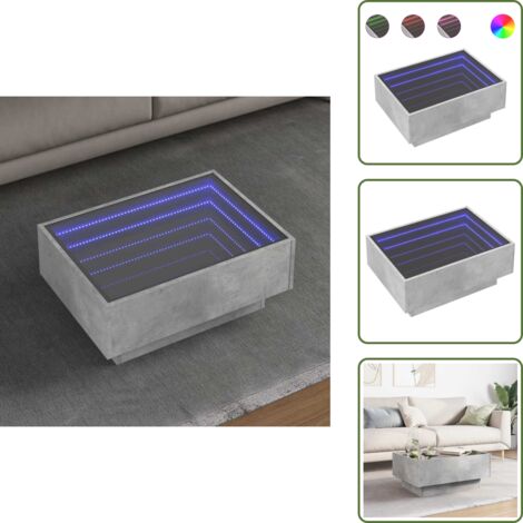 Espejo infinito - vidaXL Mesa de centro y LED madera ingeniería gris hormigón 70x50x30cm - Luz rgb