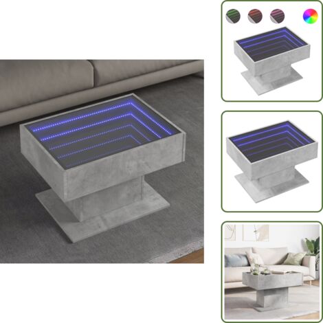 Espejo infinito - vidaXL Mesa de centro y LED madera ingeniería gris hormigón 70x50x45cm - Luz rgb