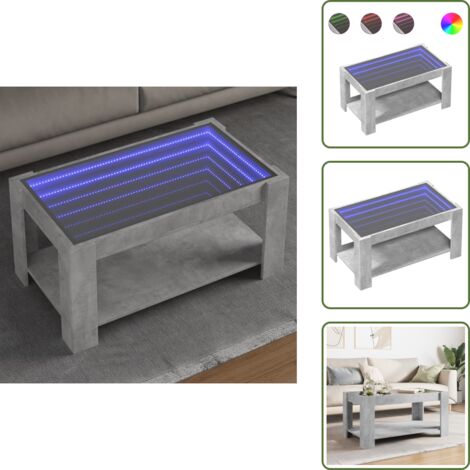 Espejo infinito - vidaXL Mesa de centro y LED madera ingeniería gris hormigón 93x53x45cm - Mesa de salón