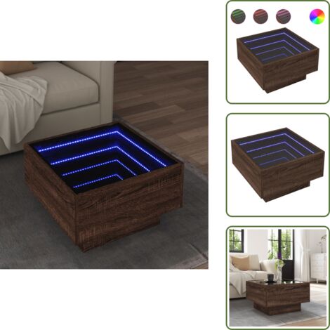 Espejo infinito - vidaXL Mesa de centro y LED madera ingeniería marrón roble 50x50x30 cm - Mesa de salón