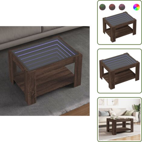 Espejo infinito - vidaXL Mesa de centro y LED madera ingeniería marrón roble 73x53x45 cm - Mesa de salón