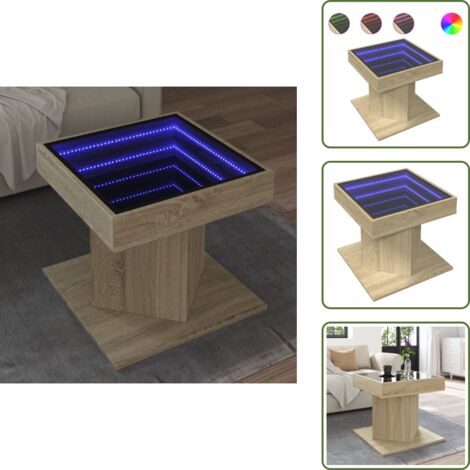 Espejo infinito - vidaXL Mesa de centro y LED madera ingeniería roble Sonoma 50x50x45 cm - Mesa de salón