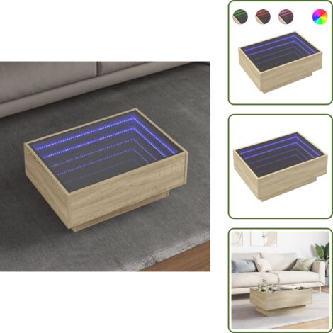 Espejo infinito - vidaXL Mesa de centro y LED madera ingeniería roble Sonoma 70x50x30 cm - Mesa de salón
