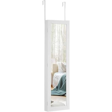 Espejo Joyero con Iluminación LED Armario para Joyas con Espejo Colgante de Puerta Pared