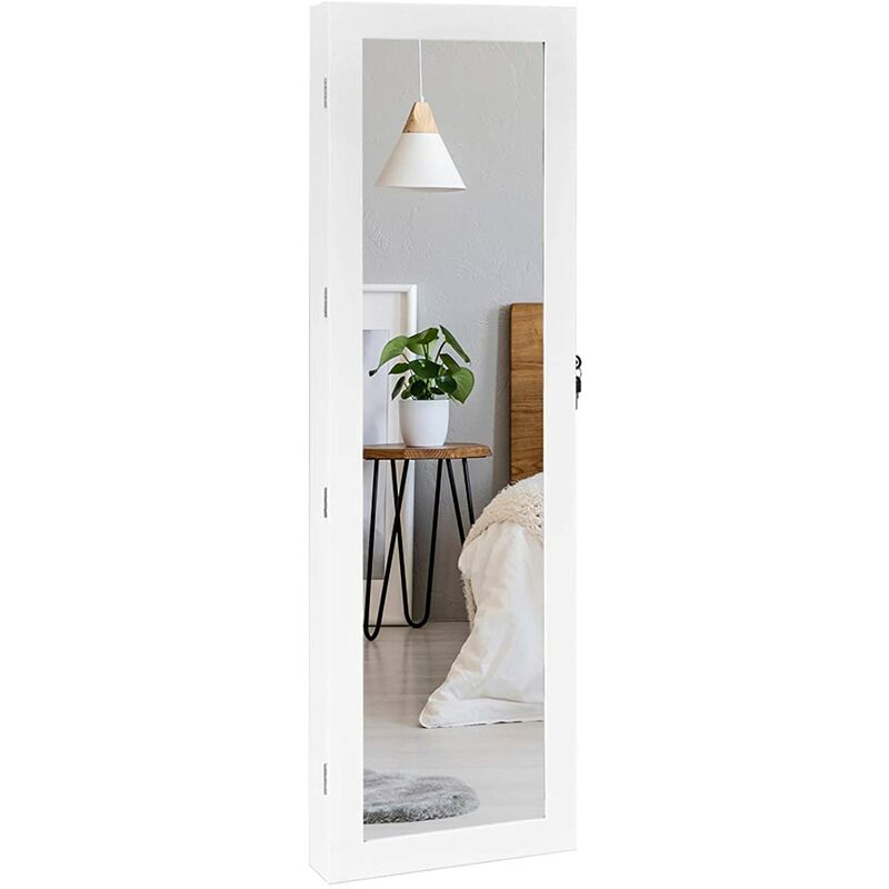 

Espejo Joyero Cuelga a Puerta Pared con LED Luces Armario para Joyas 37x8,5x120cm con Bloqueo 2 Cajones 5 Estantes 29 Ganchos