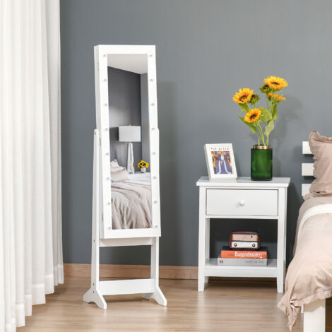 Espejo Joyero de Pie con 16 Luces LED y Ángulo Ajustable Organizador de Joyas con Estantes 36x30x136 cm Blanco Cálido