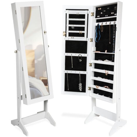 Espejo joyero - mueble joyero de madera, joyero con espejo y soportes para relojes, armario para joyería con ganchos para collares