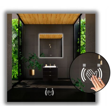 Espejo LED 100x100 con interruptor de sensor sin contacto, resistente al agua