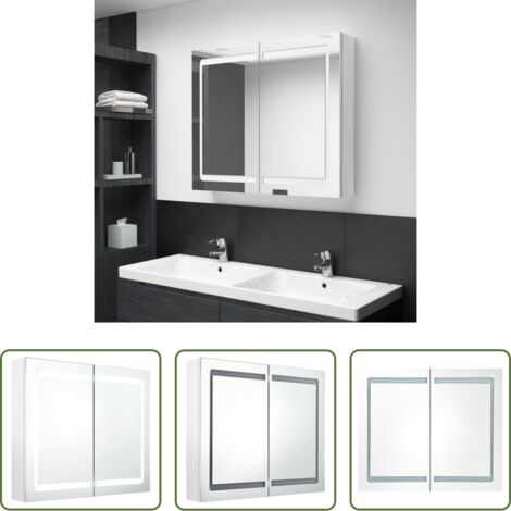 Espejo LED -  Armario de baño con espejo LED blanco brillante 80x12x68 cm