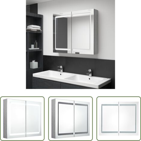 Espejo LED -  Armario de baño con espejo LED gris hormigón 80x12x68 cm