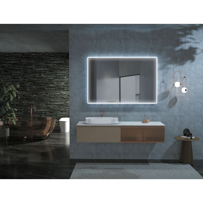 Miroir avec lumière LED pour salle de bain, dressing, avec cadre acrylique Illuminé 3 Types de lumière - Double Capteur marche/arrêt, Anti-buée