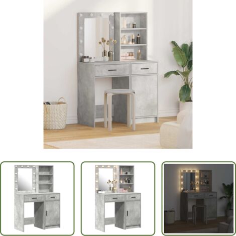 Espejo LED -  Conjunto de mesa de vestidor con LED 2 pcs Gris Concreto