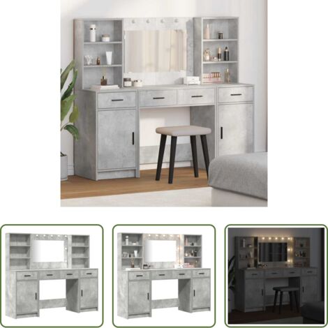 Espejo LED -  Conjunto de mesa de vestidor con LED 3 pcs Gris Concreto