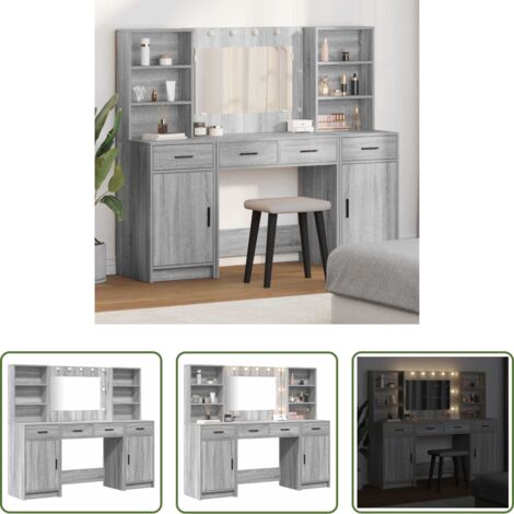 Espejo LED -  Conjunto de mesa de vestidor con LED 3 pcs Gris Sonoma
