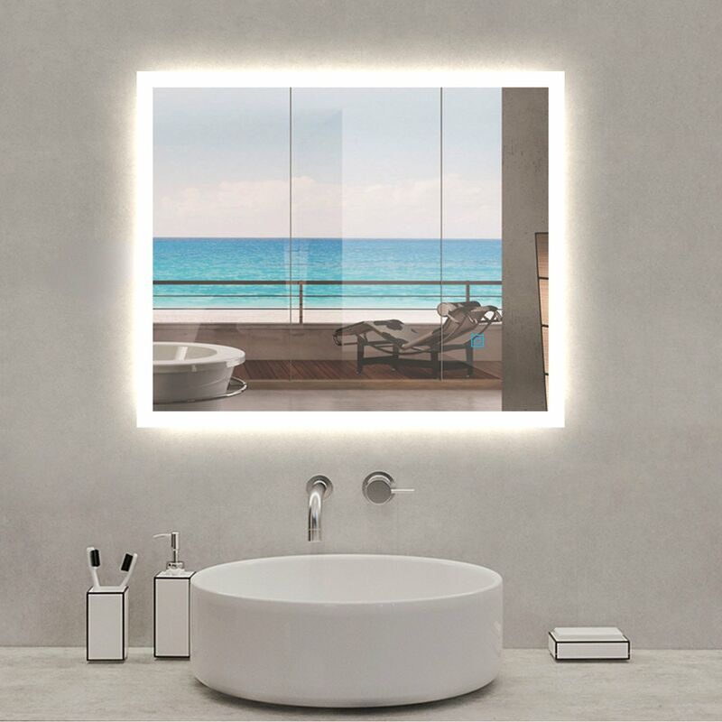 

60X50cm Espejo de Baño con Iluminación LED Luz Espejo Interruptor Táctil con Antiniebla Montado en Pared-Perfecto para Maquillaje y Afeitar