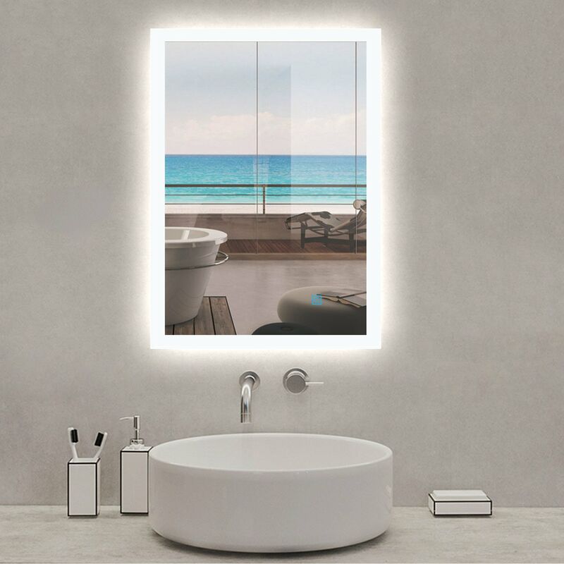 

70X50cm Espejo de Baño con Iluminación LED Luz Espejo Interruptor Táctil con Antiniebla Montado en Pared-Perfecto para Maquillaje y Afeitar