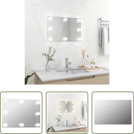 Espejo LED decorativo -  Espejo de pared con luces LED rectangular de vidrio