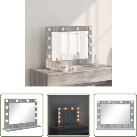 Espejo LED -  Espejo de Tocador Rectangular Gris Sonoma 60 x 45 x 18 cm