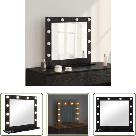 Espejo LED -  Espejo de Tocador Rectangular Roble Negro 60 x 55 x 18 cm