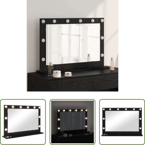 Espejo LED -  Espejo de Tocador Rectangular Roble Negro 80 x 15 x 18 cm