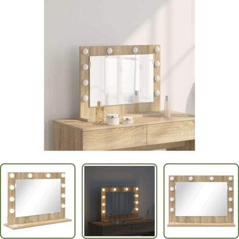 Espejo LED -  Espejo de Tocador Rectangular Roble Sonoma 60 x 45 x 18 cm