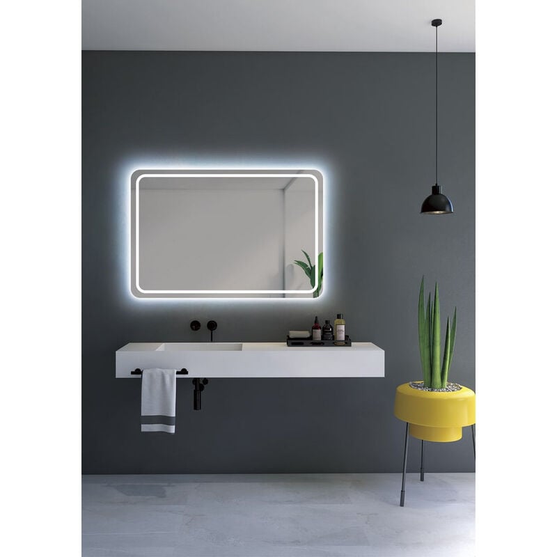 Mice Collection - Miroirs avec lumière led pour salle de bain, Miroir rétro-éclairé aux bords arrondis. Phare avant froid, avec double capteur
