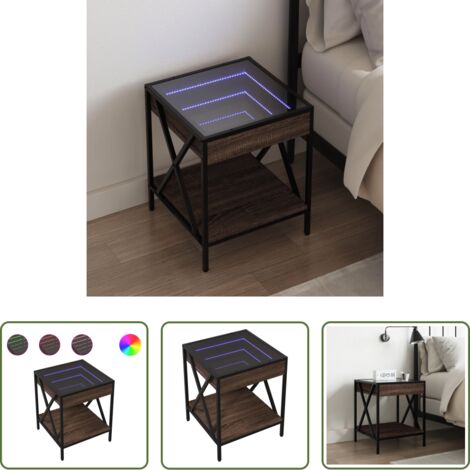 Espejo LED -  Mesita de noche con Infinity LED marrón roble 40x40x49 cm