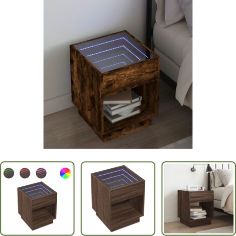 Espejo LED -  Mesita de noche con Infinity LED marrón roble 40x40x50 cm